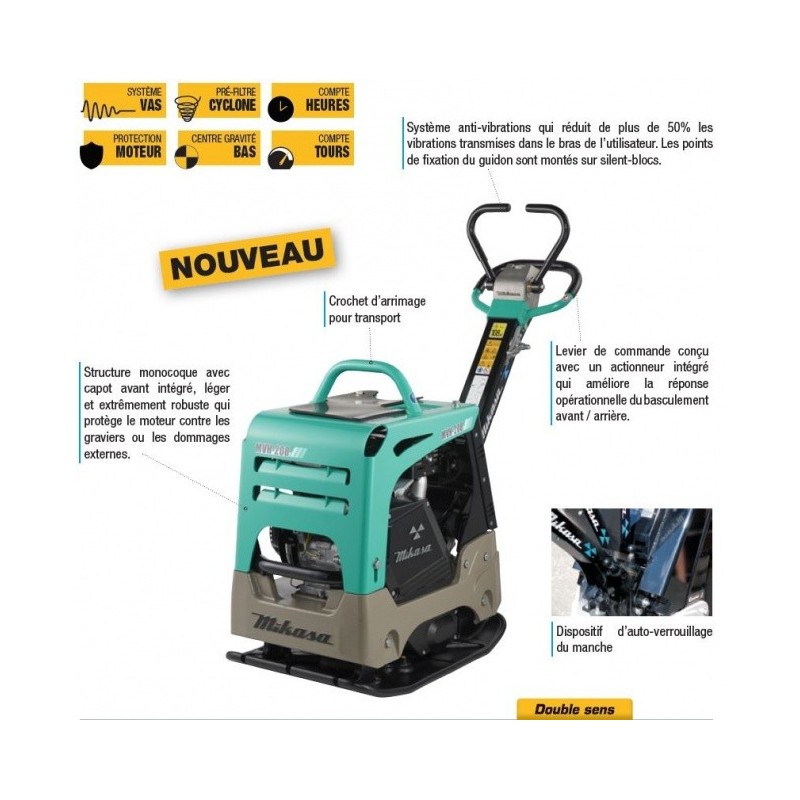 Plaque vibrante Réversible MVH-208GH-VAS 210 Kg