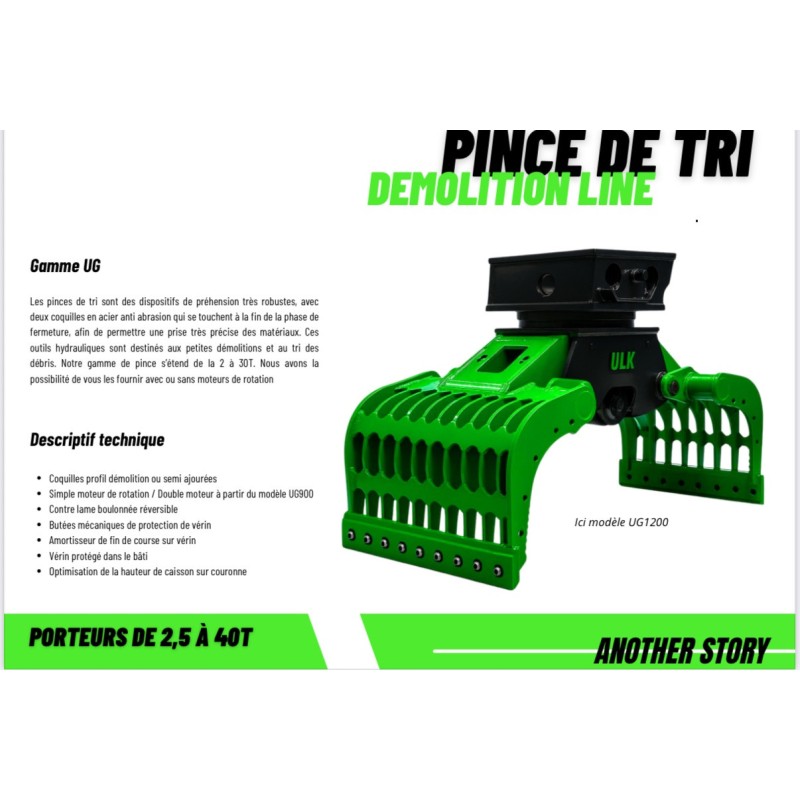 Pince de tri ULK UG500 pour pelles de 4 à 6T
