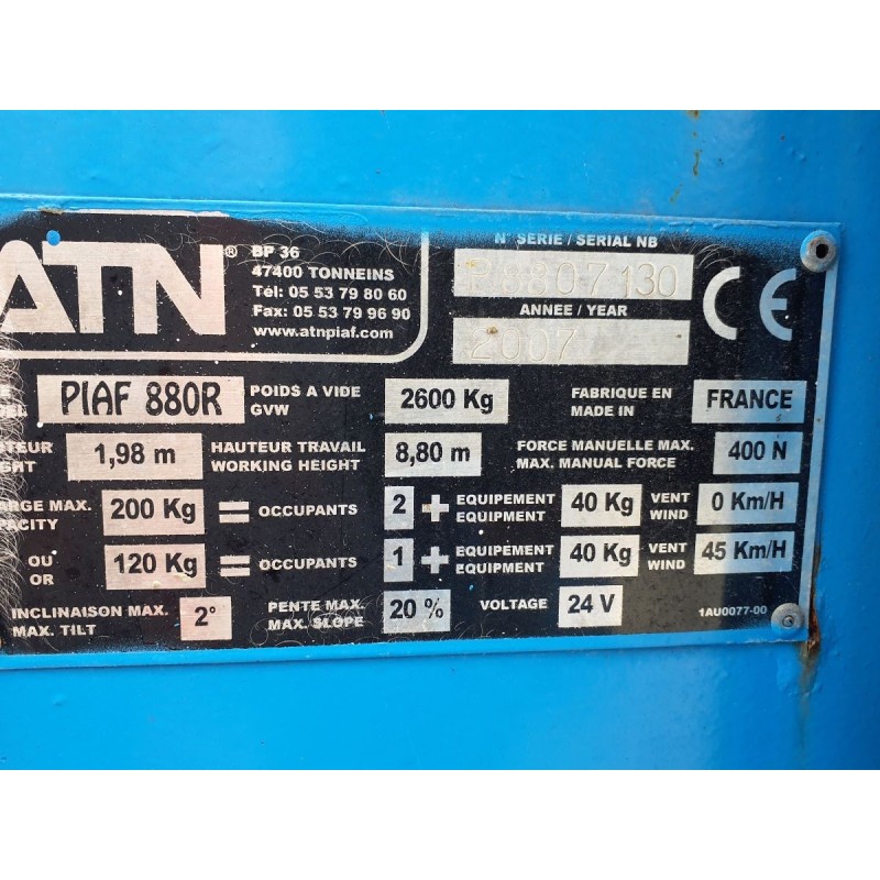 Nacelle ATN Piaf 880R- 2007 8m | France Compact