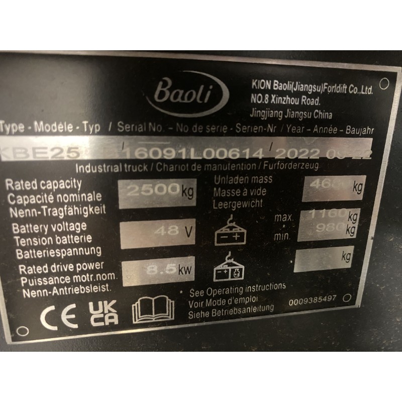 Chariot élévateur électrique Baoli KBE 25-N | 2,5 Tonnes | France Compact